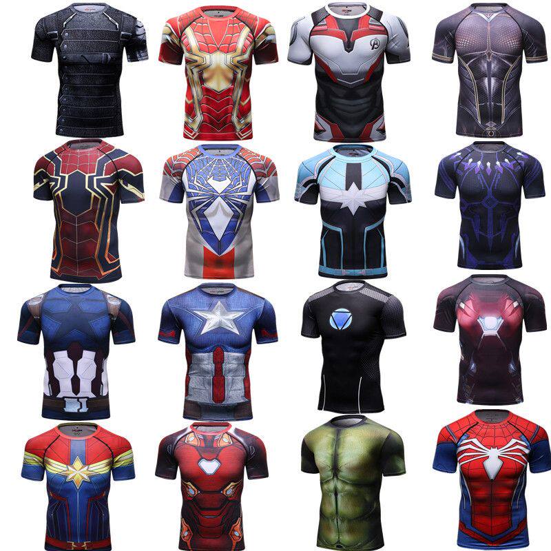 复仇者联盟4钢铁侠量子战衣灭霸美国队长紧身衣健身衣运动短袖t恤