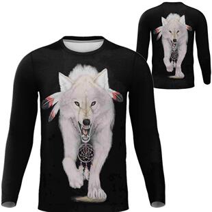 春秋男士3D立体动物白狼头个性潮牌弹力贴身打底衫宽松加大码长袖