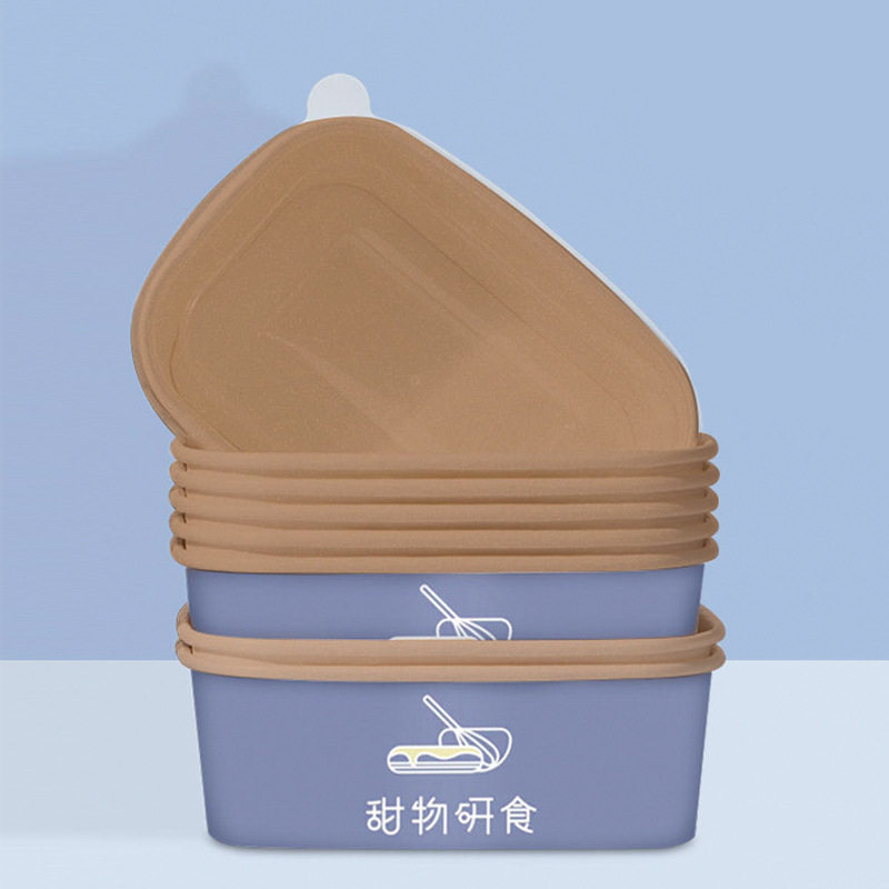 一次性餐盒牛皮纸方形打包盒水果快餐饭盒轻食野餐便当纸盒沙拉盒