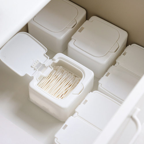 桌面收纳盒带盖弹窗式棉签化妆棉塑料防尘学生ins杂物整理盒
