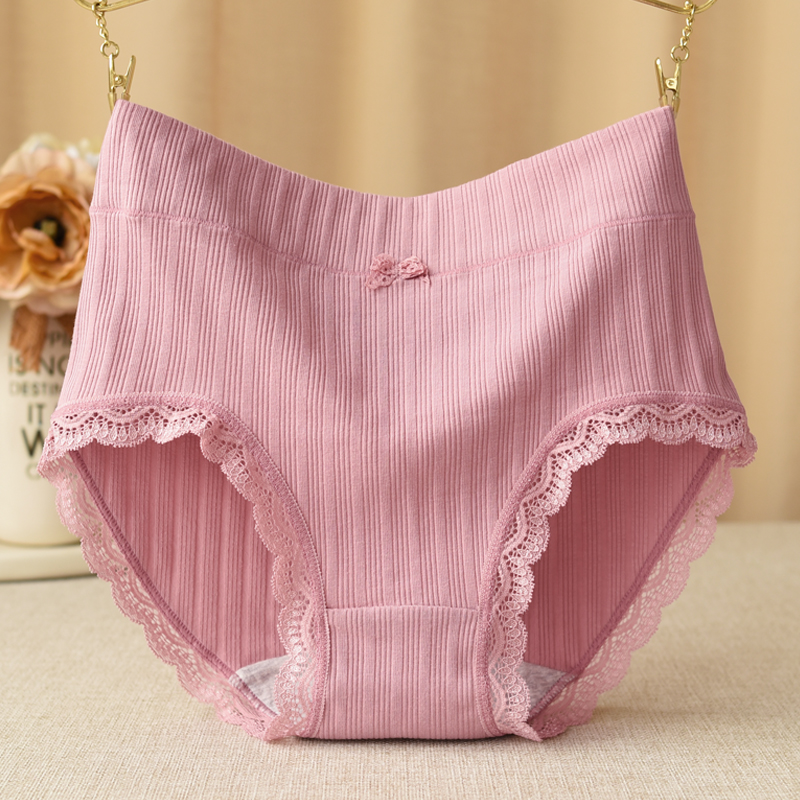 纯棉底裆高腰内裤女蕾丝边包臀