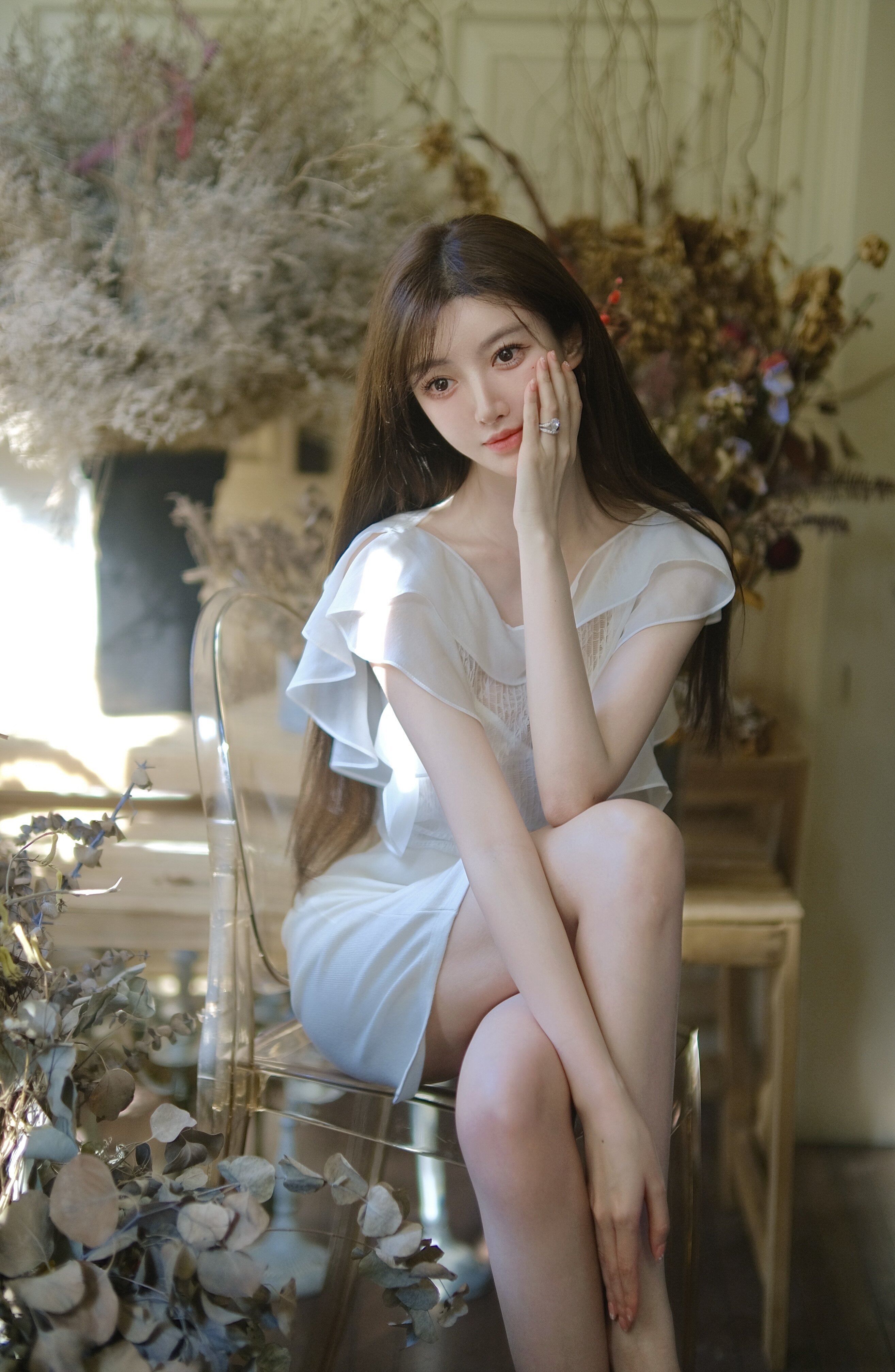 veramoon 掌上明珠 名媛高定真丝荷叶边上衣优雅包臀裙两件套夏季