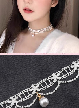 蕾丝颈带choker项圈珍珠项链颈