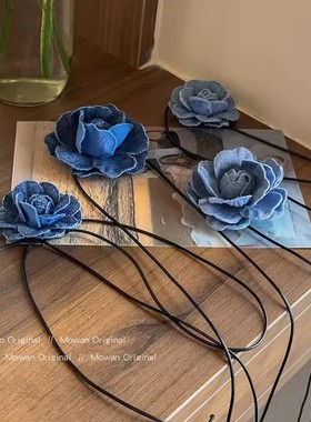 牛仔山茶花~法式小香风绑带颈花甜酷辣妹氛围感ins项链颈链choker