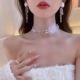 法式 浪漫性感优雅花朵珍珠颈链项链女choker脖子锁骨链气质配饰潮