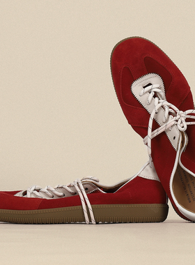 清仓 疯家自制 红色德训鞋男女同款运动休闲鞋透气平底阿甘鞋子