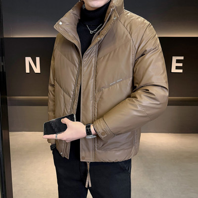 立领潮牌2025年新款男款皮羽绒服时尚潮流高级感青年宽松百搭防寒