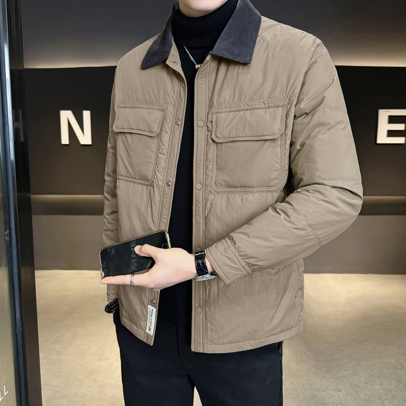 轻薄衬衫羽绒服男冬季拼接2025新款修身帅气内搭外穿加厚冬装外套