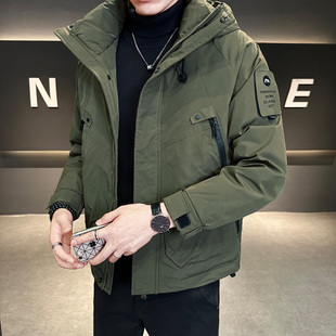轻薄羽绒服男冬季潮牌青年短款连帽冬装潮流帅气保暖男士工装外套