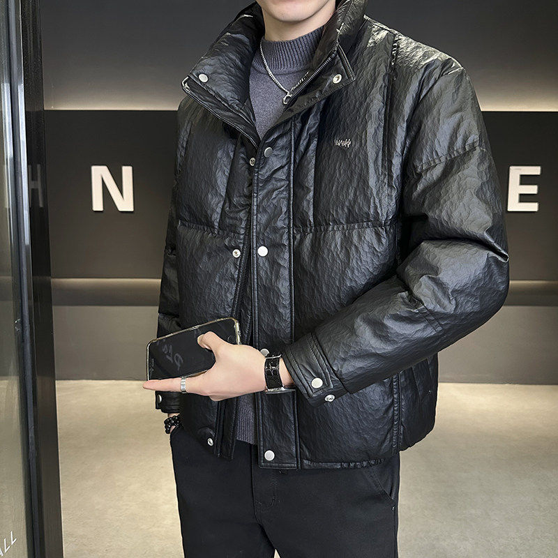 PU皮羽绒服男冬季2025年新款廓形百搭加厚短款高品质冬装防寒外套