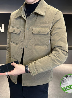 冬季潮牌羽绒服男休闲修身男款翻领羽绒服2026新款冬装夹克外套