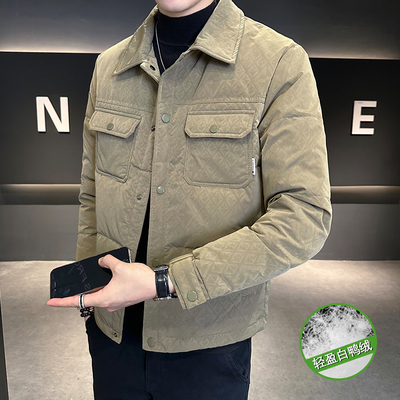 冬季潮牌羽绒服男休闲修身男款翻领羽绒服2025新款冬装夹克外套