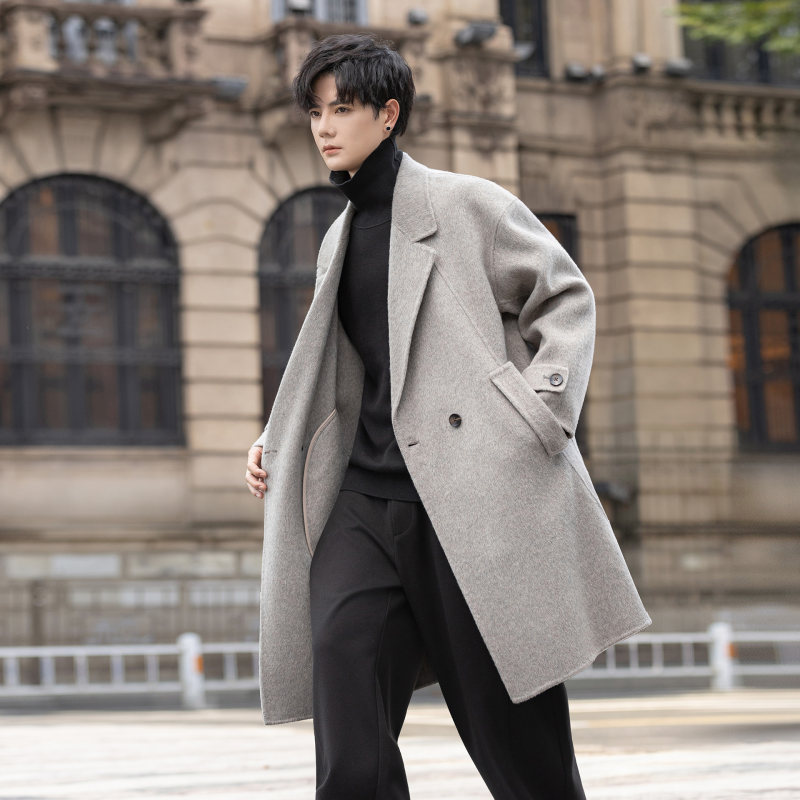 纯羊毛大衣男士中长款双面毛呢风衣高端休闲宽松呢子外套冬季加厚