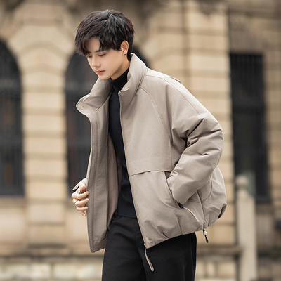 2025新款冬季简约立领短款羽绒服男加厚保暖潮牌休闲面包服外套冬