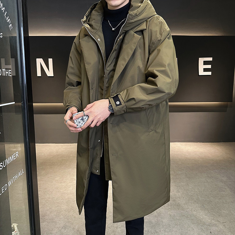 中长款羽绒服男冬季加厚连帽防寒服25新款假两件韩版风衣保暖外套