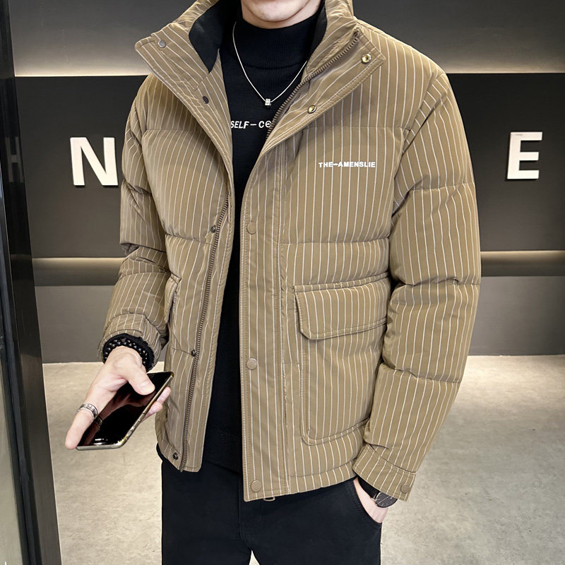 羽绒服男士冬季2025年新款潮牌痞帅立领条纹百搭加厚保暖冬装外套,男装,羽绒服,淘宝优惠券,粉丝福利购,淘宝优惠卷