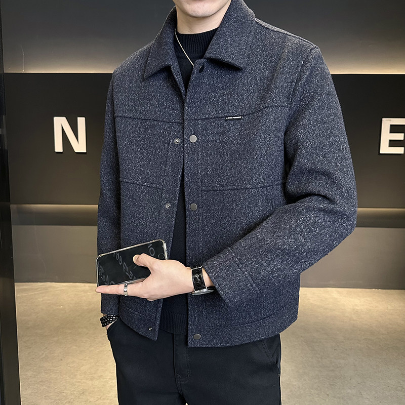 短款大衣男款秋冬季2025新款翻领休闲百搭潮牌羊毛呢料夹克外套男