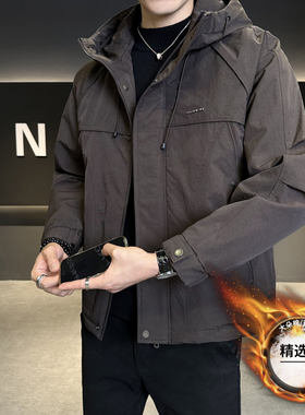 加棉夹克男士秋冬季潮牌宽松连帽工装外套青年外穿加厚保暖棉衣服