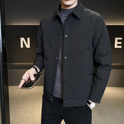 衬衫式翻领男士商务轻薄羽绒服2025秋冬季纯色行政休闲工装夹克衫
