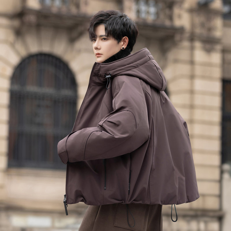 工装羽绒服男士2025新款冬季加厚青年潮牌休闲宽松白鸭绒连帽外套