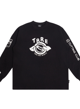 「TBRE DISC SPORTS」TBRE盘类运动黑色纯棉长袖圆领T恤休闲飞盘