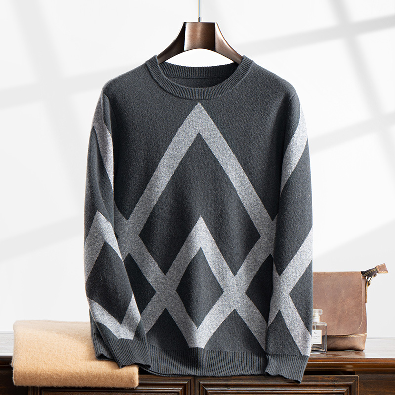 奇冬季加厚羊毛衫男士保暖圆领针织衫毛衣修身羊绒打底