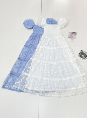 E1法式绣花裙外单纯元26夏新超美泡泡袖袖公主裙仙气款网纱连衣裙