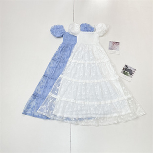 E1法式绣花裙外单纯元26夏新超美泡泡袖袖公主裙仙气款网纱连衣裙