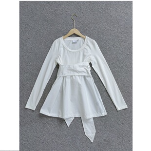 T恤衫 23年纯棉炒鸡柔软女士圆领长袖 白色 外单纯元 N1北欧单