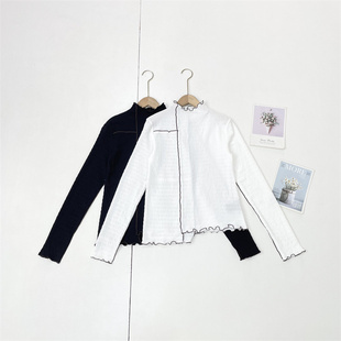 上衣打底衫 时尚 贵牌花边立领弹性不规则拼块25秋冬女长袖 780元