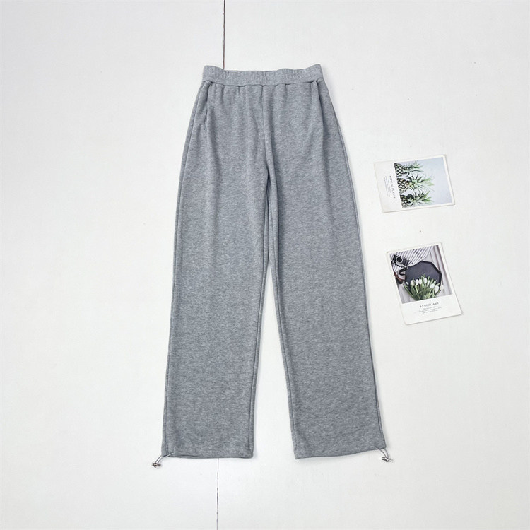 D1国内单25秋新款女士松紧腰直筒休闲裤宽松显瘦两穿裤脚百搭长裤