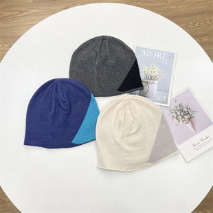 冬季 柔软帽子刺绣男女款 25年冬毛线帽情侣款 F1100%羊毛帽外单纯元