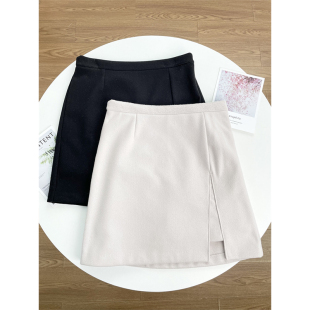 J1仿毛呢半裙 女半身裙A字裙OL范24年秋冬高性价比百搭色 外单纯元