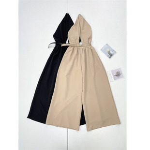 气质收腰垂感阔腿连体裤 E5很有韵味 挂脖女无袖 26夏新款 外单纯元