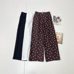 I2澳洲单！100%亚麻高品质26夏新款女波点纯色阔腿裤透气显瘦长裤