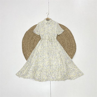 X3夏日碎花~心头好外贸纯元26夏新款女短袖清新衬衫单排扣连衣裙