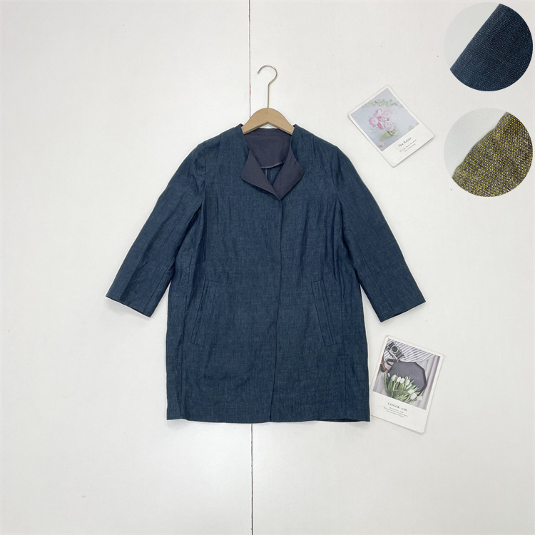 Y4100%麻韩单纯元26春新款通勤风西装领短外套女设计感宽松七分袖