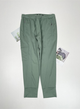 F6工装风~轻she外单23年早秋哈伦裤休闲裤直筒束脚系带腰军绿色
