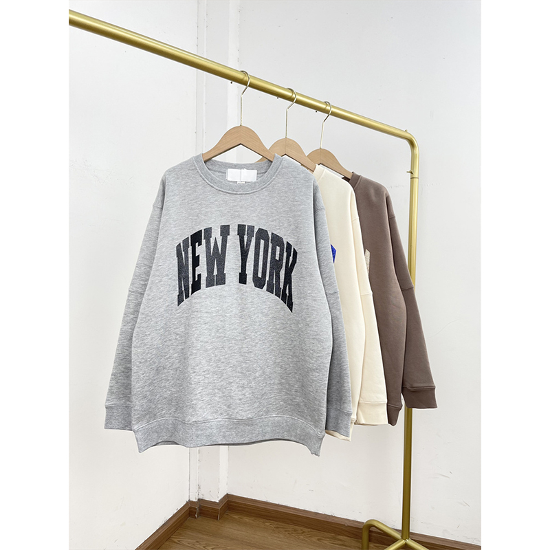 I2外单纯元25秋冬新款女士加绒圆领套头亮片字母印花简约百搭卫衣