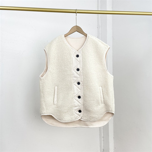 单排扣背心女 新款 C1外单纯元 羊羔毛无领马甲超级柔软上衣25冬季