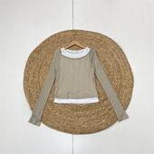 H3韩国单大牌 假两件25秋新圆领柔软T恤百搭好货打底上衣 背心长袖