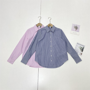 百搭开衫 H3纯棉100%棉 竖条纹开扣衬衫 长袖 上衣 法国单26年春季