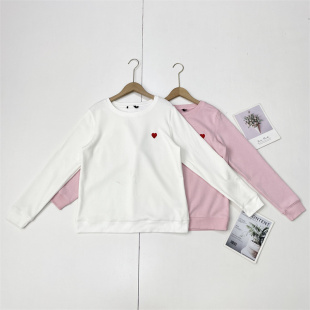 女 加绒款 H5爱心刺绣款 外单法单25冬新柔软套头圆领针织卫衣长袖
