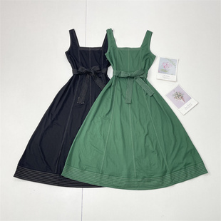 C6外单 时尚款~法式款25秋新款女方领背心裙中长款收腰连衣裙两色