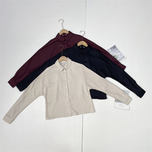 插肩款 B3缎面衬衫 女士25秋款 开门襟衬衫 宽松小众上衣 素色蝙蝠袖