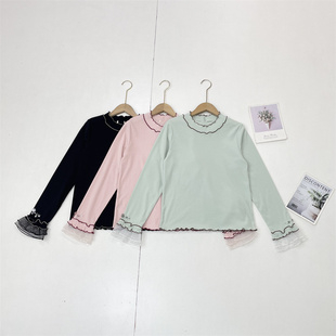 T恤衫 花边领长袖 钉珠蕾丝拼接打底 甜美风26春夏新款 I2精致日单