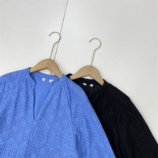 J6蕾丝镂空！外单纯元优雅好货2026年春女V领长袖中长款蛋糕裙