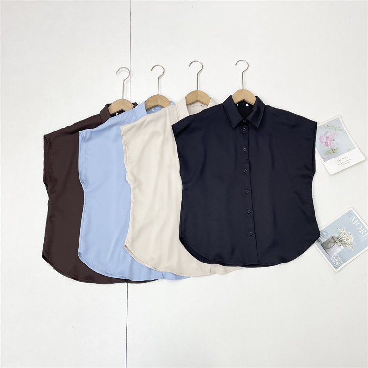 J5缎面款~外单纯元25秋女士翻领宽松坎肩气质款上衣无袖T恤衬衫