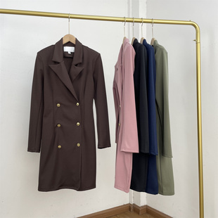 外贸纯元 双排扣中长款 26春款 领长袖 连衣裙女垂感好 西装 C3通勤风