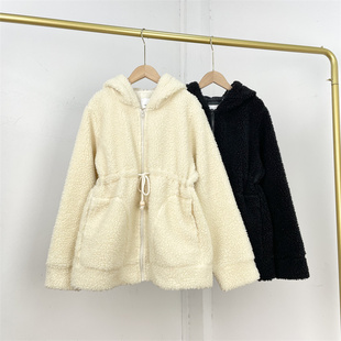 新款 25冬季 外套保暖担当 女士连帽长袖 宽松开衫 抽绳羊羔毛外套